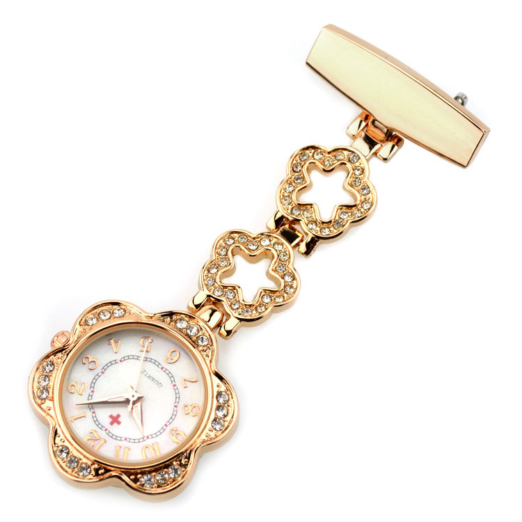 Elegant flower shaped medical nurse watch -5371B Gold plated color